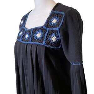 RXB women size M mixed knit granny squares babydoll boho hippie art to wear top